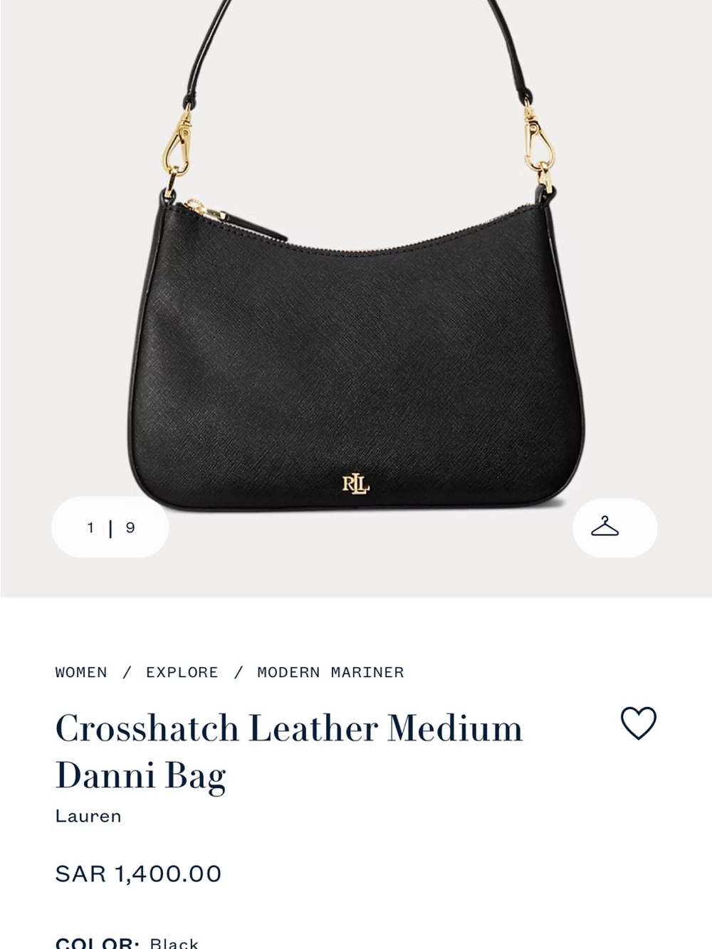 Ralph Lauren Brand New Crosshatch Leather Medium Danni Bag - Black